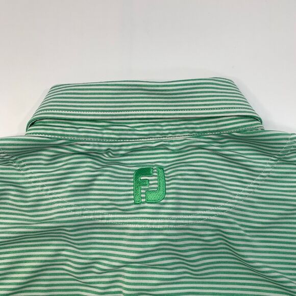 FootJoy FJ Polo Shirt Mens L Large Athletic Fit Green White Striped Performance - Picture 9 of 12
